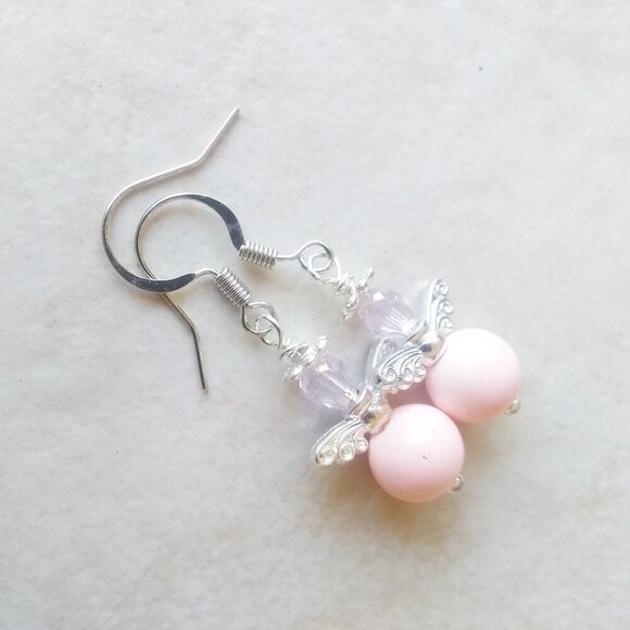 ๐๐๐ 3/$25!!! Cute Guardian Angel Earrings! Pink Angels Wings! Blessings - Picture 3 of 7